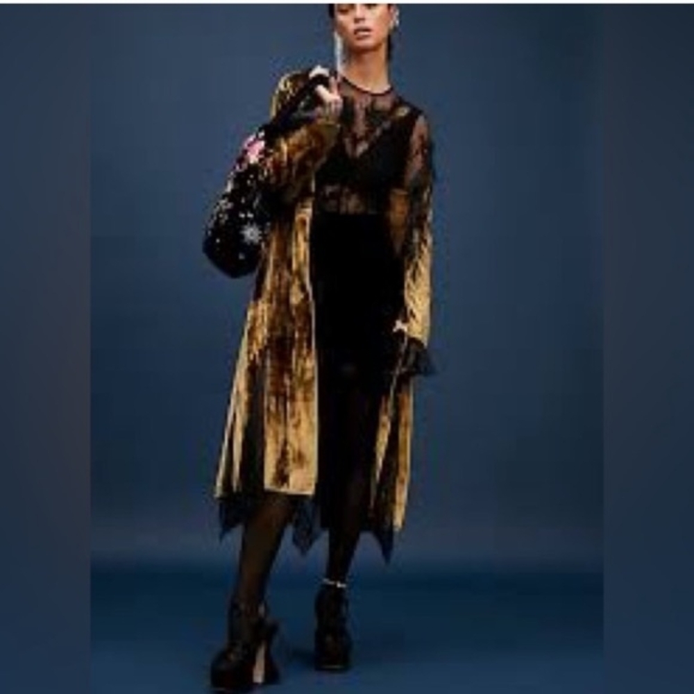 Free People Raveena Gold Velvet Duster Jacket Medium